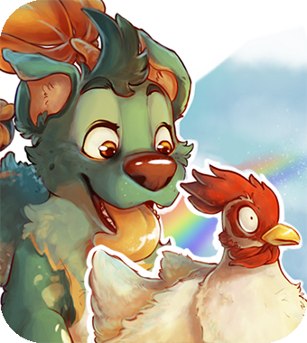 Clover pup chasing a chicken